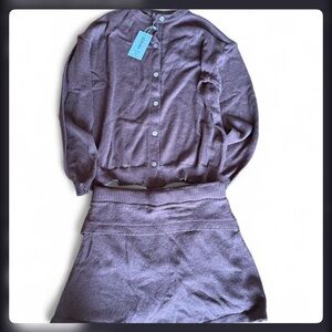 Brown Button-Up Cardigan and Skirt Set